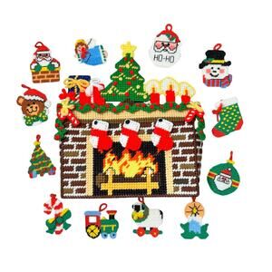 Christmas Fireplace Handmade Decoration Ornaments Angel Santa Snowman Tree Train